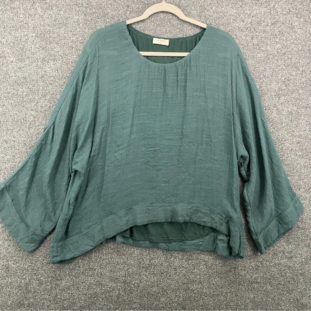 UMGEE Womens Blouse Top Size XL Green Round Neck Long Sleeves Relaxed Lagenlook